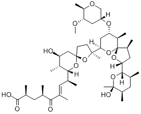 CAS#: 73537-10-7， (E)-8-[9-Hydroxy-2-[2-(6-Hydroxy-3,5,6-Trimethyloxan-2-Yl)-9-(5-Methoxy-6-Methyloxan-2-Yl)Oxy-4,10-Dimethyl-1,6-Dioxaspiro[4.5]Decan-7-Yl]-2,8-Dimethyl-1,6-Dioxaspiro[4.5]Decan-7-Yl]-2,4,6-Trimethyl-5-Oxonon-6-Enoic Acid
