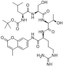 结构式 CAS# 73554-93-5, 叔丁氧羰基-亮氨酰-丝氨酰-苏氨酰-精氨酸-4-甲基香豆基-7-酰胺