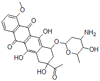 CAS 登录号：73610-99-8， 9-乙酰基-7-(4-氨基-5-羟基-6-甲基四氢吡喃-2-基)氧基-6,9,11-三羟基-4-甲氧基-8,10-二氢-7H-并四苯-5,12-二酮