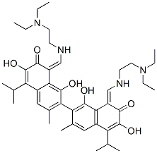 CAS#: 74032-64-7， 1-[(2-Diethylaminoethylamino)Methylidene]-7-[8-[(2-Diethylaminoethylamino)Methylidene]-1,6-Dihydroxy-3-Methyl-7-Oxo-5-Propan-2-Ylnaphthalen-2-Yl]-3,8-Dihydroxy-6-Methyl-4-Propan-2-Ylnaphthalen-2-One