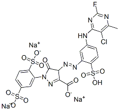 CAS#: 75198-83-3， Trisodium 4-[5-[(5-Chloro-2-Fluoro-6-Methylpyrimidin-4-Yl)Amino]-2-Sulfophenyl]Diazenyl-1-(2,5-Disulfonatophenyl)-5-Oxo-4H-Pyrazole-3-Carboxylate