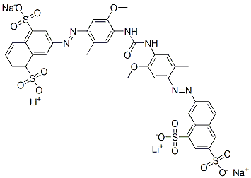 CAS#: 75198-99-1， Dilithium Disodium 3-[4-[[4-(6,8-Disulfonatonaphthalen-2-Yl)Diazenyl-2-Methoxy-5-Methylphenyl]Carbamoylamino]-5-Methoxy-2-Methylphenyl]Diazenylnaphthalene-1,5-Disulfonate