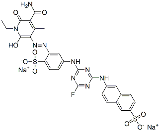 CAS#: 75268-66-5， Disodium 6-[[4-[[3-[(2E)-2-(5-Carbamoyl-1-Ethyl-4-Methyl-2,6-Dioxopyridin-3-Ylidene)Hydrazinyl]-4-Sulfonatophenyl]Amino]-6-Fluoro-1,3,5-Triazin-2-Yl]Amino]Naphthalene-2-Sulfonate