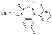 structure of CAS# 75696-02-5, Cinolazepam;3-[7-Chloro-5-(2-Fluorophenyl)-3-Hydroxy-2-Keto-3H-1,4-Benzodiazepin-1-Yl]Propionitrile;Gerodorm;1H-1,4-Benzodiazepine-1-Propanenitrile, 2,3-Dihydro-7-Chloro-5-(2-Fluorophenyl)-