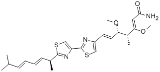 structure of CAS# 76706-55-3, Myxothiazol;(2E,4R,5S,6E)-7-[2-[2-[(2E,4E)-1,6-Dimethylhepta-2,4-Dienyl]Thiazol-4-Yl]Thiazol-4-Yl]-3,5-Dimethoxy-4-Methyl-Hepta-2,6-Dienamide;(2E,4R,5S,6E)-7-[2-[2-[(2E,4E)-1,6-Dimethylhepta-2,4-Dienyl]-4-Thiazolyl]-4-Thiazolyl]-3,5-Dimethoxy-4-Methylhepta-2,6-Dienamide;Myxothiazol
