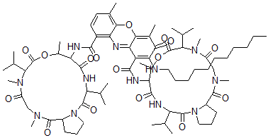 CAS#: 78542-40-2， 4,6-Dimethyl-3-Oxo-N,N'-Bis[7,11,14-Trimethyl-2,5,9,12,15-Pentaoxo-3,10-Di(Propan-2-Yl)-8-Oxa-1,4,11,14-Tetrazabicyclo[14.3.0]Nonadecan-6-Yl]-2-(Undecylamino)Phenoxazine-1,9-Dicarboxamide