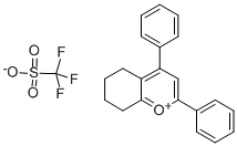 structure of CAS# 81128-01-0, 2,4-Diphenyl-5,6,7,8-Tetrahydrochromenylium Trifluoromethanesulphonate;2,4-Diphenyl-5,6,7,8-Tetrahydrochromenylium Trifluoromethanesulphonate, Tech;2,4-DIPHENYL-5,6,7,8-TETRAHYDROCHROMENYLIUM TRIFLUOROMETHANESULFONATE: TECH.;2,4-DIPHENYL-5,6,7,8-TETRAHYDROCHROMENYLIUM TRIFLUOROMETHANE SULFONATE