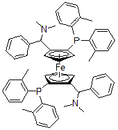 CAS#: 831226-39-2， (alphaS,alphaS)-1,1'-Bis[alpha-(Dimethylamino)Benzyl]-(R,R)-2,2'-Bis[Bis(2-Methylphenyl)Phosphino]Ferrocene