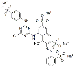 CAS#: 83270-37-5， 5-[[4-Chloro-6-[(4-Sulfophenyl)Amino]-1,3,5-Triazin-2-Yl]Amino]-4-Hydroxy-3-[2-(2-Sulfophenyl)Diazenyl]-2,7-Naphthalenedisulfonic acid Sodium Salt (1:4)