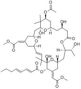 structure of CAS# 83314-01-6, Bryostatin 1;2,4-Octadienoic Acid, (1S,3S,5Z,7R,8E,11S,12S,13E,15S,17R,21R,23R,25S)-25-(Acetyloxy)-1,11,21-Trihydroxy-17-((1R)-1-Hydroxyethyl)-5,13-Bis(2-Methoxy-2-Oxoethylidene)-10,10,26,26-Tetramethyl-19-Oxo-18,27,28,29-Tetraoxatetracyclo(21.3.1.13,7.111,15)Nonacos-8-En-12-Yl Ester, (2E,4E)-;2,4-Octadienoic Acid, 25-(Acetyloxy)-1,11,21-Trihydroxy-17-(1-Hydroxyethyl)-5,13-Bis(2-Methoxy-2-Oxoethylidene)-10,10,26,26-Tetramethyl-19-Oxo-18,27,28,29-Tetraoxatetracyclo(21.3.1.13,7.111,15)Nonacos-8-En-12-Yl Ester, (1S-(1R*,3R*,5Z,7S*,8E,11R*,12R*(2E,4E),13E,15R*,17S*(S*),21S*,23S*,25R*))-;Brn 4349157