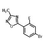 structure of CAS# 845306-17-4, 5-(4-Bromo-2-fluorophenyl)-3-methyl-1,2,4-oxadiazole;1,2,4-Oxadiazole, 5-(4-bromo-2-fluorophenyl)-3-methyl-;1,2,4-OXADIAZOLE,5-(4-BROMO-2-FLUOROPHENYL)-3-METHYL-;5-(4-Brom-2-fluorphenyl)-3-methyl-1,2,4-oxadiazol