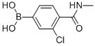 structure of CAS# 850589-39-8, 3-Chloro-4-(N-Methylcarbamoyl)Benzeneboronic Acid;3-Chloro-4-(N-Methylcarbamoyl)Benzeneboronic Acid 95%;3-Chloro-4-(Methylcarbamoyl)Benzeneboronic Acid, 96%;3-CHLORO-4-(N-METHYLCARBAMOYL)BENZENEBORONIC ACID