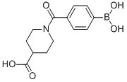 structure of CAS# 850593-02-1, 1-(4-Boronobenzoyl)Piperidine-4-Carboxylic Acid;4-(1-Carbonyl-4-Carboxypiperidine)Benzeneboronic Acid 98%;4-(1-CARBONYL-4-CARBOXYPIPERIDINE)BENZENEBORONIC ACID;4-(4-Carboxy-1-Piperidinoyl)Benzeneboronic Acid, 98%