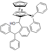 structure of CAS# 851308-43-5, (S)-(-)-[(S)-2-Diphenylphosphinoferrocenyl][2-Diphenylphosphinophenyl]Methanol;(S)-(-)-[(S)-2-Diphenylphosphinoferrocenyl] [2-Diphenylphosphinophenyl]Methanol, Min. 97%;(S)-(-)-[(S)-2-Diphenylphosphinoferrocenyl][2-Diphenylphosphinophenyl]Methanol,Min.97%;(S)-(-)-[(S)-2-DIPHENYLPHOSPHINOFERROCENYL][2-DIPHENYLPHOSPHINOPHENYL]METHAMOL