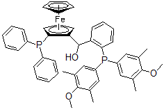 structure of CAS# 851308-47-9, (S)-(-)-[(S)-2-Diphenylphosphinoferrocenyl][2-Bis(3,5-Dimethyl-4-Methoxyphenyl)Phosphinophenyl]Methanol;(S)-(-)-[(S)-2-Diphenylphosphinoferrocenyl][2-Bis(3,5-Dimethyl-4-Methoxyphenyl)Phosphinophenyl]Methanol, Min. 97%;(S)-(-)-[(S)-2-Diphenylphosphinoferrocenyl] [2-Bis(3,5-Dimethyl-4-Methoxyphenyl)Phosphinophenyl]Methanol, Min. 97%;(S)-(-)-[(S)-2-Diphenylphosphinoferrocenyl][2-Bis(3,5-Dimethyl-4-Methoxyphenyl)Phosphinophenyl]Methanol,Min.97%