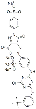 CAS#: 85136-27-2， Trisodium 4-[[4-[[6-(3-Tert-Butylphenoxy)-4-Chloro-1,3,5-Triazin-2-Yl]Amino]-2-Sulphonatophenyl]Azo]-4,5-Dihydro-5-Oxo-1-(4-Sulphonatophenyl)-1H-Pyrazole-3-Carboxylate