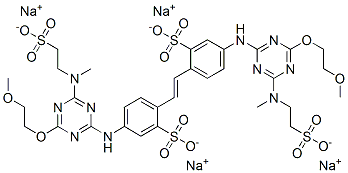 CAS 登录号：85154-05-8， 2,2'-(1,2-乙烯二基)二[5-[[4-(2-甲氧基乙氧基)-6-[甲基(2-磺基乙基)氨基]-1,3,5-三嗪-2-基]氨基]-苯磺酸钠盐