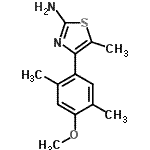 structure of CAS# 879053-84-6, 4-(4-Methoxy-2,5-dimethylphenyl)-5-methyl-1,3-thiazol-2-amine;4-(4-meth<wbr>oxy-2,5-d<wbr>imethylph<wbr>enyl)-5-m<wbr>ethyl-1,3<wbr>-thiazol-<wbr>2-amine;4-(4-Methoxy-2,5-dimethyl-phenyl)-5-methyl-thiazol-2-ylamine;MFCD07403176