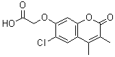 structure of CAS# 884497-67-0, [(6-Chloro-3,4-dimethyl-2-oxo-2H-chromen-7-yl)oxy]acetic acid;[(6-chlor<wbr>o-3,4-dim<wbr>ethyl-2-o<wbr>xo-2H-chr<wbr>omen-7-yl<wbr>)oxy]acet<wbr>ic acid;MFCD05863717