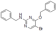 structure of CAS# 885952-25-0, 5-Bromo-4-(Phenylmethoxy)-N-(Phenylmethyl)-2-Pyrimidinamine;4-BENZYLOXY-5-BROMO-2-(BENZYLAMINO)PYRIMIDINE;2-BENZYLAMINO-4-BENZYLOXY-5-BROMOPYRIMIDINE