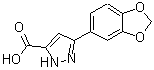 structure of CAS# 890621-48-4, 3-(1,3-Benzodioxol-5-yl)-1H-pyrazole-5-carboxylic acid;acid;3-(2H-ben<wbr>zo[3,4-d]<wbr>1,3-dioxo<wbr>lan-5-yl)<wbr>pyrazole-<wbr>5-carboxy<wbr>lic acid;5-(1,3-Benzodioxol-5-yl)-2H-pyrazole-3-carboxylic acid