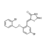 structure of CAS# 893449-38-2, (5Z)-5-{5-Bromo-2-[(2-bromobenzyl)oxy]benzylidene}-2-thioxo-1,3-thiazolidin-4-one;5-(2-(2-b<wbr>romobenzy<wbr>loxy)-5-b<wbr>romobenzy<wbr>lidene)-2<wbr>-thioxoth<wbr>iazolidin<wbr>-4-one;PRL-3 Inhibitor