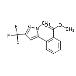 structure of CAS# 898289-62-8, Methyl 2-[1-methyl-3-(trifluoromethyl)-1H-pyrazol-5-yl]benzoate;5-[2-(Met<wbr>hoxycarbo<wbr>nyl)pheny<wbr>l]-1-meth<wbr>yl-3-(tri<wbr>fluoromet<wbr>hyl)-1H-p<wbr>yrazole;BENZOIC A<wbr>CID,2-[1-<wbr>METHYL-3-<wbr>(TRIFLUOR<wbr>OMETHYL)-<wbr>1H-PYRAZO<wbr>L-5-YL]-,<wbr> METHYL E<wbr>STER;Methyl 2-<wbr>[1-methyl<wbr>-3-(trifl<wbr>uoromethy<wbr>l)-1H-pyr<wbr>azol-5-yl<wbr>]benzoate