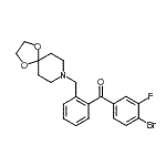 structure of CAS# 898756-17-7, (4-Bromo-3-fluorophenyl)[2-(1,4-dioxa-8-azaspiro[4.5]dec-8-ylmethyl)phenyl]methanone;4-bromo-2<wbr>'-[8-(1,4<wbr>-dioxa-8-<wbr>azaspiro[<wbr>4.5]decyl<wbr>)methyl]-<wbr>3-fluorob<wbr>enzopheno<wbr>ne