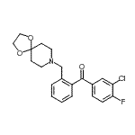 structure of CAS# 898756-20-2, (3-Chloro-4-fluorophenyl)[2-(1,4-dioxa-8-azaspiro[4.5]dec-8-ylmethyl)phenyl]methanone;3-chloro-<wbr>2'-[8-(1,<wbr>4-dioxa-8<wbr>-azaspiro<wbr>[4.5]decy<wbr>l)methyl]<wbr>-4-fluoro<wbr>benzophen<wbr>one