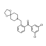 structure of CAS# 898756-60-0, (3,5-Dichlorophenyl)[2-(1,4-dioxa-8-azaspiro[4.5]dec-8-ylmethyl)phenyl]methanone;3,5-dichl<wbr>oro-2'-[8<wbr>-(1,4-dio<wbr>xa-8-azas<wbr>piro[4.5]<wbr>decyl)met<wbr>hyl]benzo<wbr>phenone