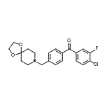 structure of CAS# 898758-02-6, (4-Chloro-3-fluorophenyl)[4-(1,4-dioxa-8-azaspiro[4.5]dec-8-ylmethyl)phenyl]methanone;4-chloro-<wbr>4'-[8-(1,<wbr>4-dioxa-8<wbr>-azaspiro<wbr>[4.5]decy<wbr>l)methyl]<wbr>-3-fluoro<wbr>benzophen<wbr>one