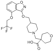 CAS#: 907607-22-1， 4-[[4-[[4-(2,2,2-Trifluoroethoxy)-1,2-benzoxazol-3-yl]oxymethyl]piperidin-1-yl]methyl]oxane-4-carboxylic acid
