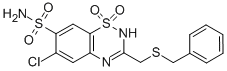 structure of CAS# 91-33-8, Benzthiazide;6-Chloro-1,1-Dioxo-3-[(Phenylmethylthio)Methyl]-4H-Benzo[E][1,2,4]Thiadiazine-7-Sulfonamide;3-[(Benzylthio)Methyl]-6-Chloro-1,1-Diketo-4H-Benzo[E][1,2,4]Thiadiazine-7-Sulfonamide;Benzthiazide
