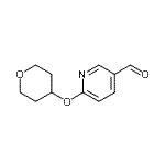 structure of CAS# 910036-95-2, 6-(Tetrahydro-2H-pyran-4-yloxy)nicotinaldehyde;5-Formyl-2-[(tetrahydro-2H-pyran-4-yl)oxy]pyridine;6-(2H-3,4<wbr>,5,6-tetr<wbr>ahydropyr<wbr>an-4-ylox<wbr>y)pyridin<wbr>e-3-carba<wbr>ldehyde;6-(Tetrahydro-2H-pyran-4-yloxy)pyridine-3-carboxaldehyde