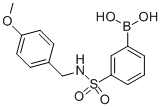 structure of CAS# 913836-05-2, B-[3-[[[(4-Methoxyphenyl)Methyl]Amino]Sulfonyl]Phenyl]-Boronic Acid;3-[(4-Methoxybenzyl)Sulphamoyl]Benzeneboronic Acid 96%;3-(4-Methoxybenzylsulfamoyl)Benzeneboronic Acid, 96%;3-[N-(4-METHOXYBENZYL)SULFAMOYL]PHENYLBORONIC ACID