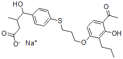 CAS#: 91541-81-0， Sodium 4-[4-[3-(4-acetyl-3-hydroxy-2-propylphenoxy)propylthio]phenyl]-4-hydroxy-3-methylbutanoate