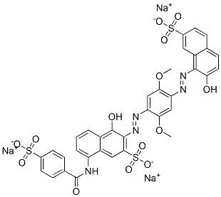 CAS#: 94248-92-7， 4-Hydroxy-3-[2-[4-[2-(2-Hydroxy-7-Sulfo-1-Naphthalenyl)Diazenyl]-2,5-Dimethoxyphenyl]Diazenyl]-8-[(4-Sulfobenzoyl)Amino]-2-Naphthalenesulfonic acid Sodium Salt (1:3)