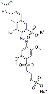 CAS#: 94249-21-5， Potassium Sodium 6-(Acetylamino)-3-[[2,5-Dimethoxy-4-[[2-(Sulphonatothio)Ethyl]Sulphonyl]Phenyl]Azo]-4-Hydroxynaphthalene-2-Sulphonate