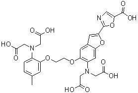 结构式 CAS# 96314-98-6, 2-[6-(双(羧甲基)氨基)-5-[2-[2-(双(羧甲基)氨基)-5-甲基苯氧基]乙氧基]-1-苯并呋喃-2-基]-1,3-恶唑-5-羧酸