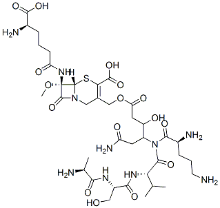 CAS#: 99313-75-4， (7S)-7-[[(R)-5-Amino-5-Carboxy-1-Oxopentyl]Amino]-7-Methoxy-3-[[[6-Amino-3-Hydroxy-4-(L-Alanyl-L-Seryl-L-Ornithyl-L-Valylamino)-1,6-Dioxohexyl]Oxy]Methyl]Cepham-3-Ene-4-Carboxylic Acid