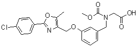 structure of CAS# 1000998-59-3, BMS 687453;N-[[3-[[2-(4-Chlorophenyl)-5-methyl-4-oxazolyl]methoxy]phenyl]methyl]-N-(methoxycarbonyl)glycine