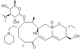 20-去氧代-5-O-[3,6-二脱氧-3-(二甲基氨基)-beta-D-吡喃葡萄糖基]-20-(1-哌啶基)泰乐内酯分子结构 (CAS 1003024-01-8)