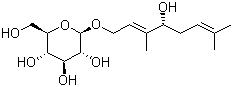 (2E,4S)-4-Hydroxy-3,7-dimethyl-2,6-octadien-1-yl beta-D-glucopyranoside molecular structure (CAS 100462-37-1)