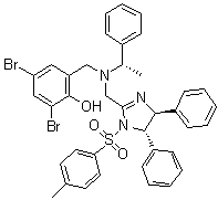 2,4-Dibromo-6-[[[[(4S,5S)-4,5-dihydro-1-[(4-methylphenyl)sulfonyl]-4,5-diphenyl-1H-imidazol-2-yl]methyl][(1S)-1-phenylethyl]amino]methyl]phenol molecular structure (CAS 1009582-56-2)