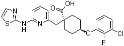 结构式 CAS# 1010085-13-8, MK 5108; 反式-4-(3-氯-2-氟苯氧基)-1-[[6-(2-噻唑基氨基)-2-吡啶基]甲基]环己烷甲酸
