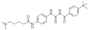 structure of CAS# 1011557-82-6, Tenovin 6;N-[[[4-[[5-(Dimethylamino)-1-oxopentyl]amino]phenyl]amino]thioxomethyl]-4-(1,1-dimethylethyl)benzamide