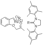 [1,3-Bis(2,4,6-trimethylphenyl)-2-imidazolidinylidene]dichloro[[2-[2-oxopropoxy]phenyl]methylene]ruthenium molecular structure (CAS 1014701-61-1)