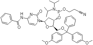 structure of CAS# 102212-98-6, 5'-O-(4,4'-Dimethoxytrityl)-N4-benzoyl-2'-deoxycytidine-3'-(2-cyanoethyl-N,N-diisopropyl)phosphoramidite;N-Benzoyl-5'-O-[bis(4-methoxyphenyl)phenylmethyl]-2'-deoxy-cytidine 3'-[2-cyanoethyl bis(1-methylethyl)phosphoramidite]