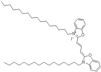 3-Hexadecyl-2-[3-(3-hexadecyl-2(3H)-benzoxazolylidene)-1-propenyl]benzoxazolium iodide molecular structure (CAS 102247-42-7)