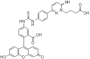 3-[4-[[[[3-Carboxy-4-(6-hydroxy-3-oxo-3H-xanthen-9-yl)phenyl]amino]thioxomethyl]amino]phenyl]-6-imino-1(6H)-pyridazinebutanoic acid molecular structure (CAS 1024389-03-4)